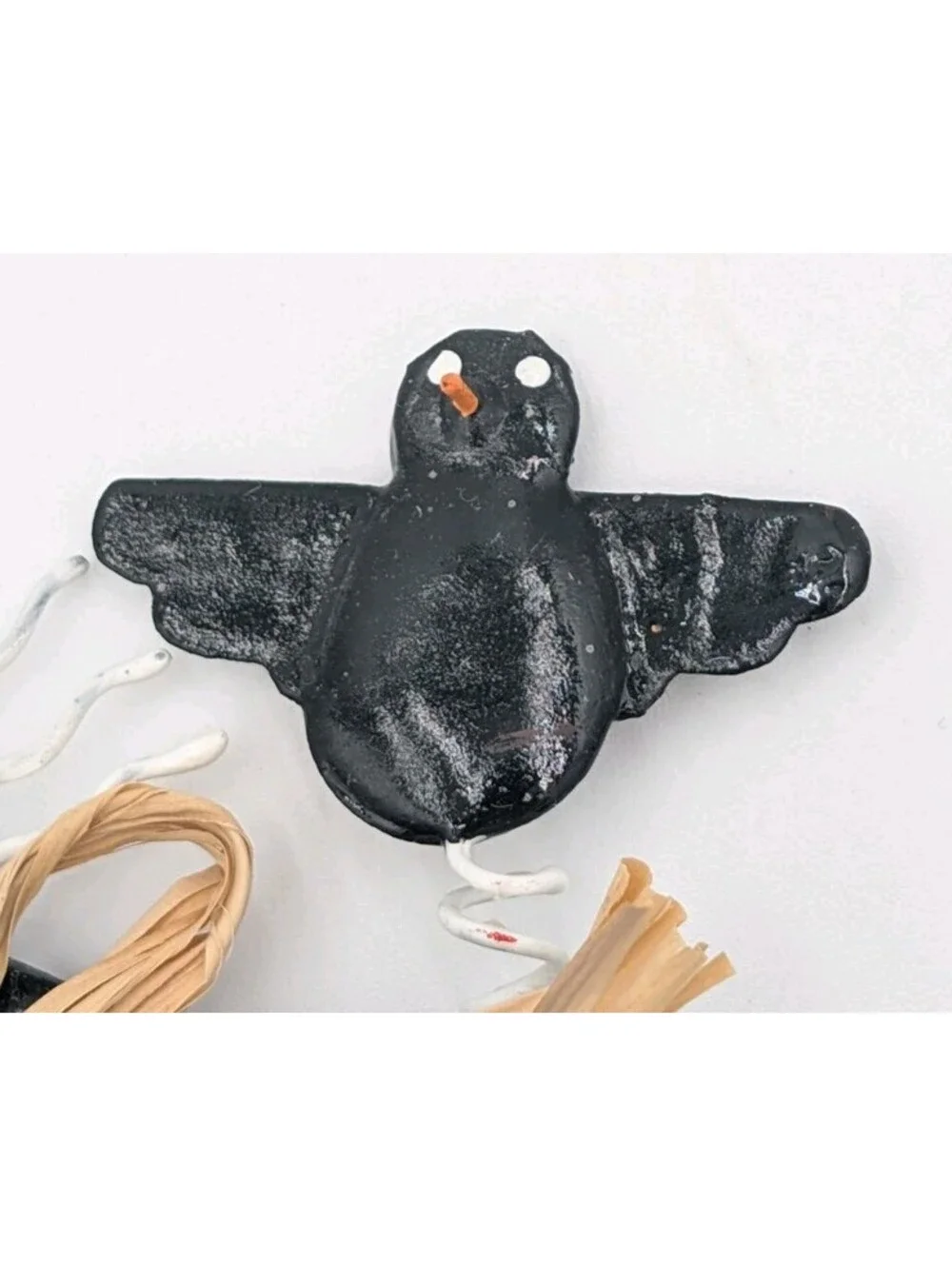 Vintage Primitive Black Cat Halloween Metal Figurine Pumpkin Crow Decor